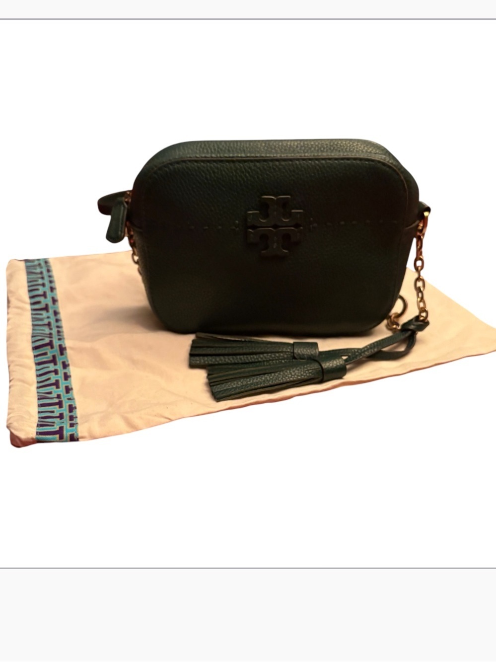 Tory Burch McGraw Camera Bag in Dark Green Pebbled Leather - Picture 5 of 9